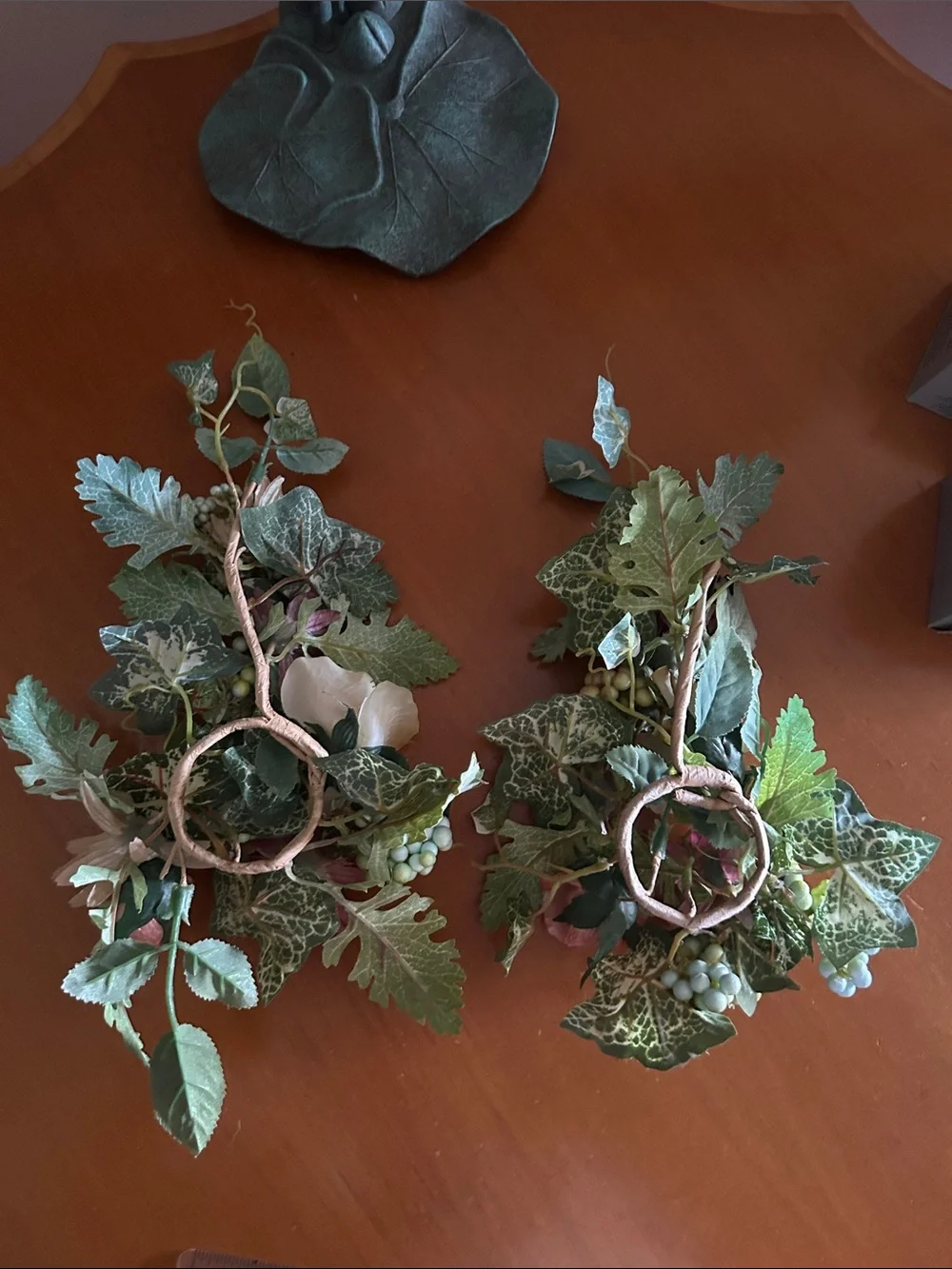Artificial Green Grape and Leaf Candle Rings Pair - Home Accents